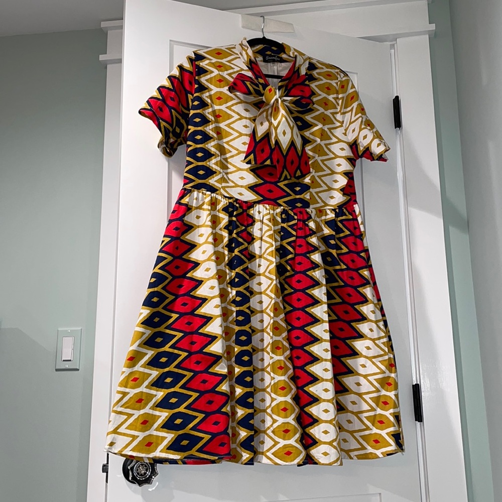 Sucrefas Ikat Fit and Flare dress with bow